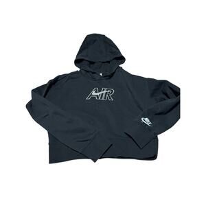 Nike air Jordan black large hooded cropped sweatshirt fleece lined like new euc